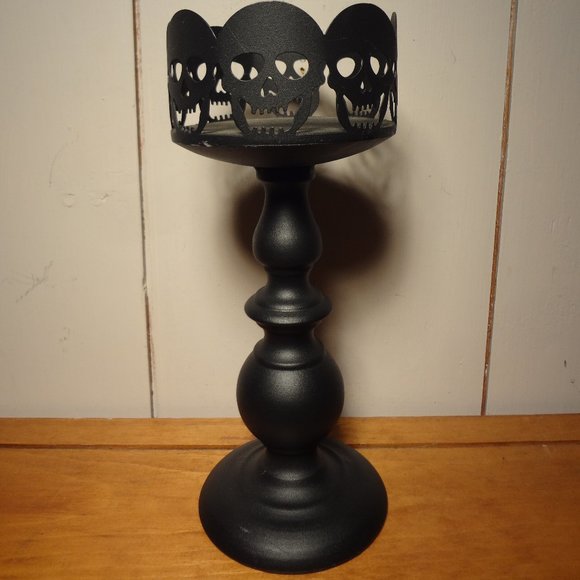 Metal and Wood Skull Candle Holder - Picture 2 of 5